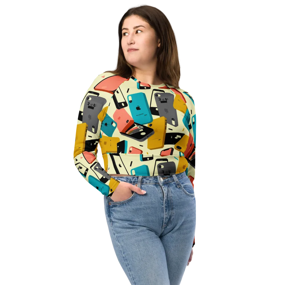 Signal Shuffle on Long Sleeve Crop Top — Front