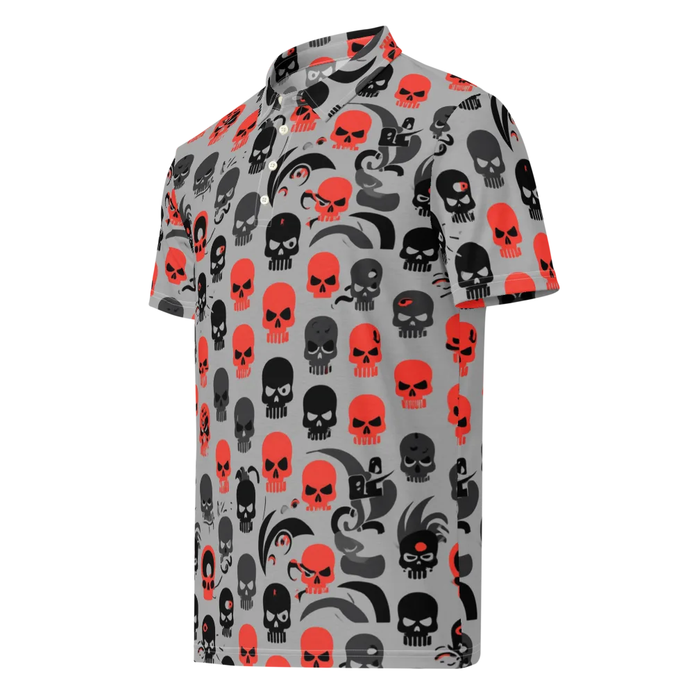 Crimson Skullcap on Men's Slim Fit Polo Shirt — Left Front