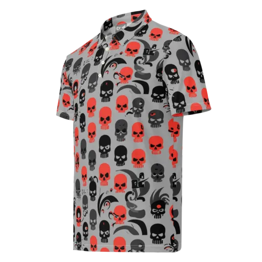 Crimson Skullcap on a Men's Slim Fit Polo Shirt