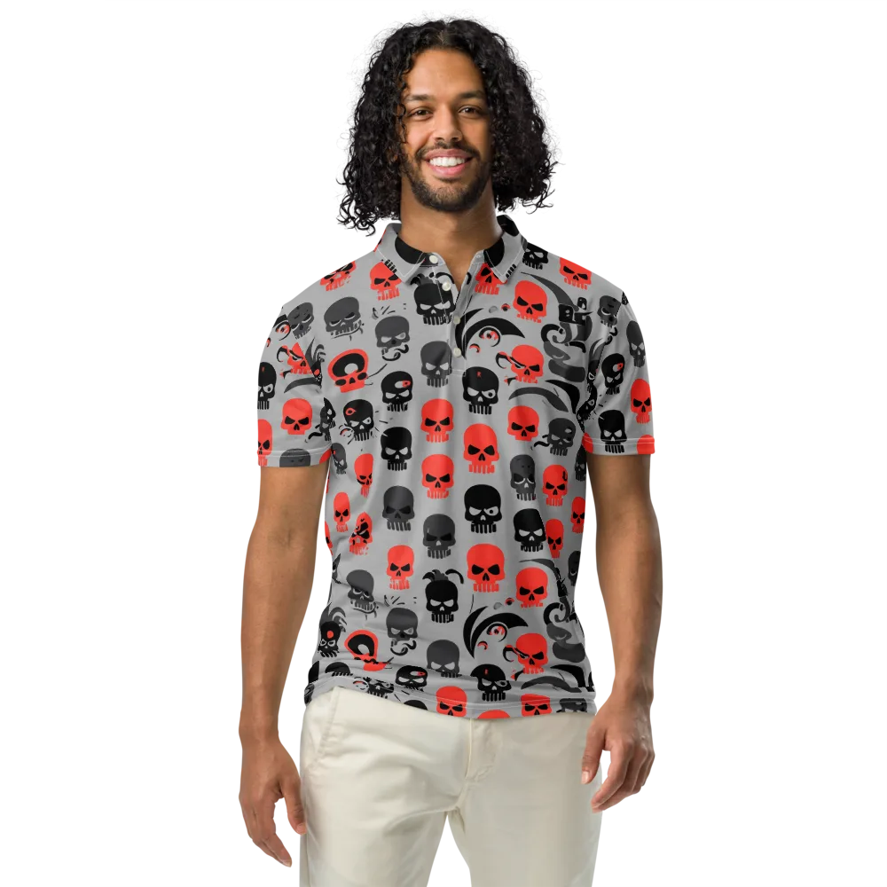 Crimson Skullcap on Men's Slim Fit Polo Shirt — Front