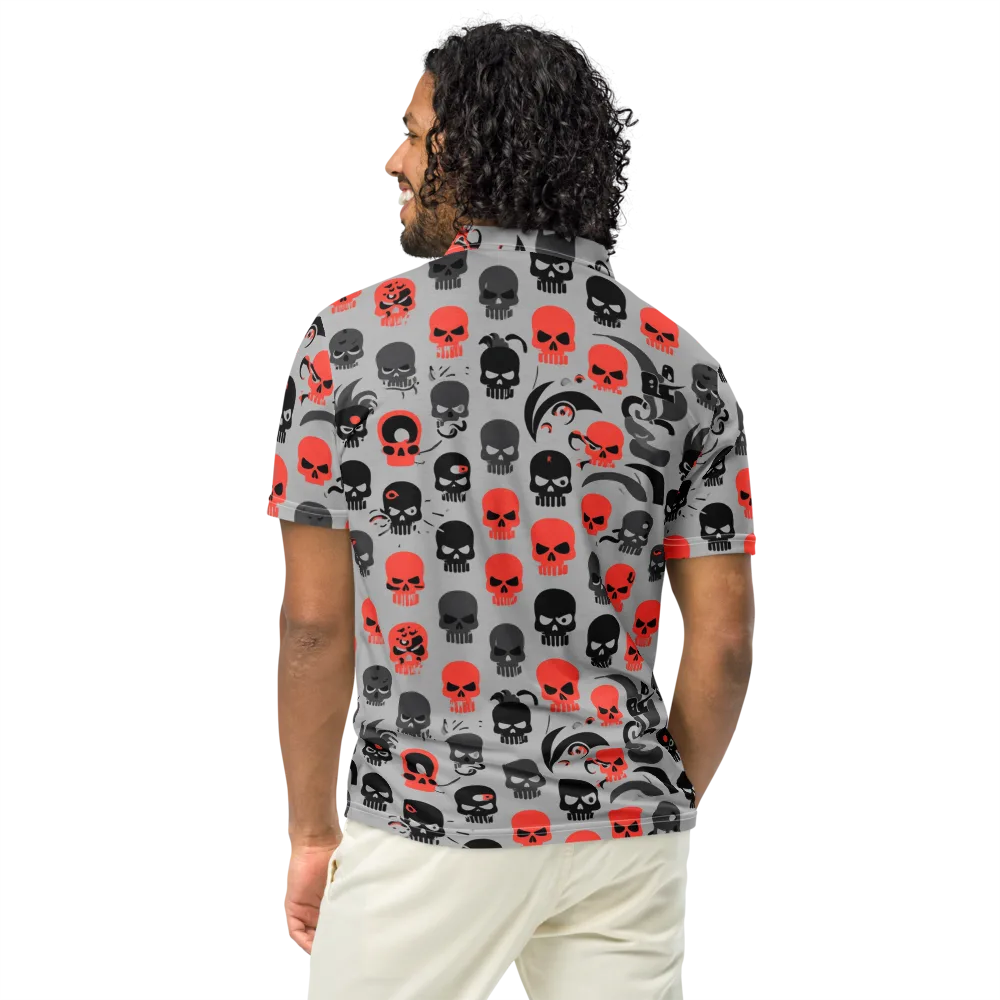 Crimson Skullcap on Men's Slim Fit Polo Shirt — Back