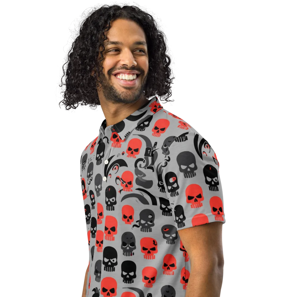 Crimson Skullcap on Men's Slim Fit Polo Shirt — Left Front
