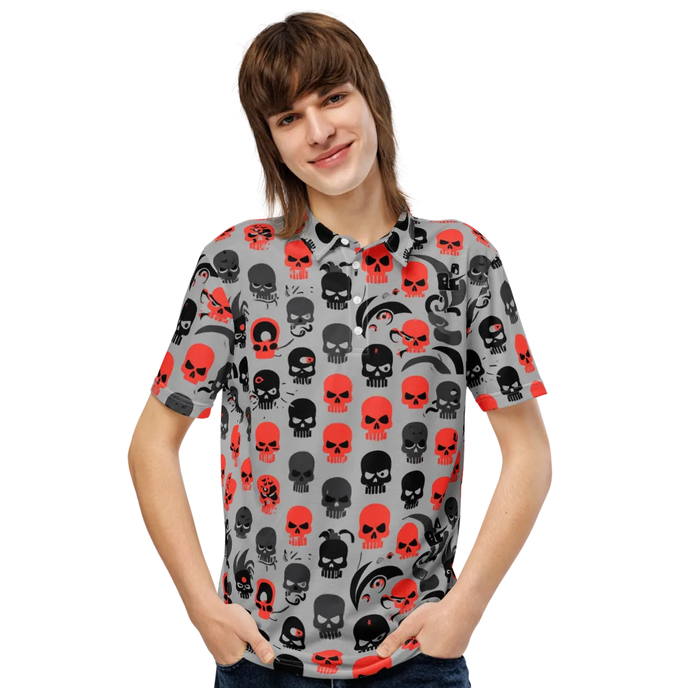Crimson Skullcap on Men's Slim Fit Polo Shirt — Front