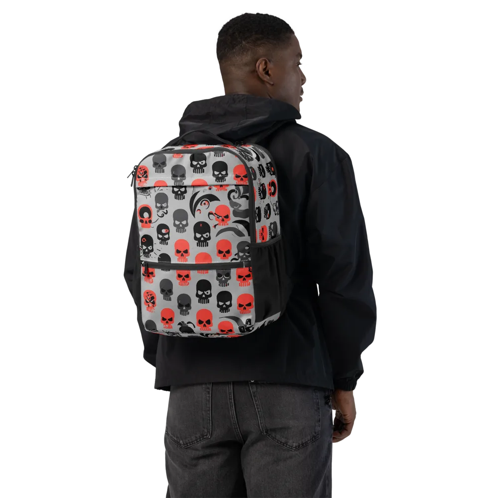 Crimson Skullcap on Utility Backpack — Back
