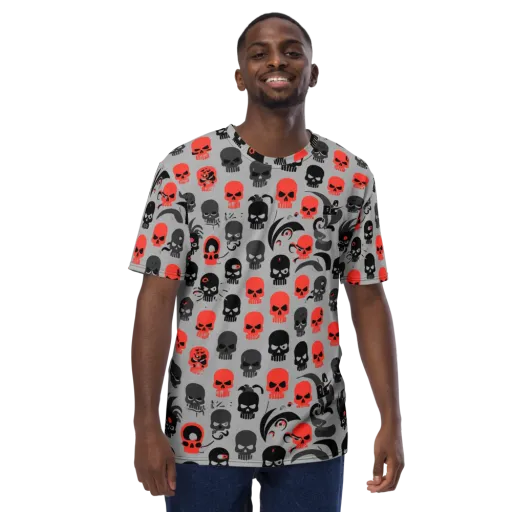 Crimson Skullcap on a Men's Crew Neck T-Shirt