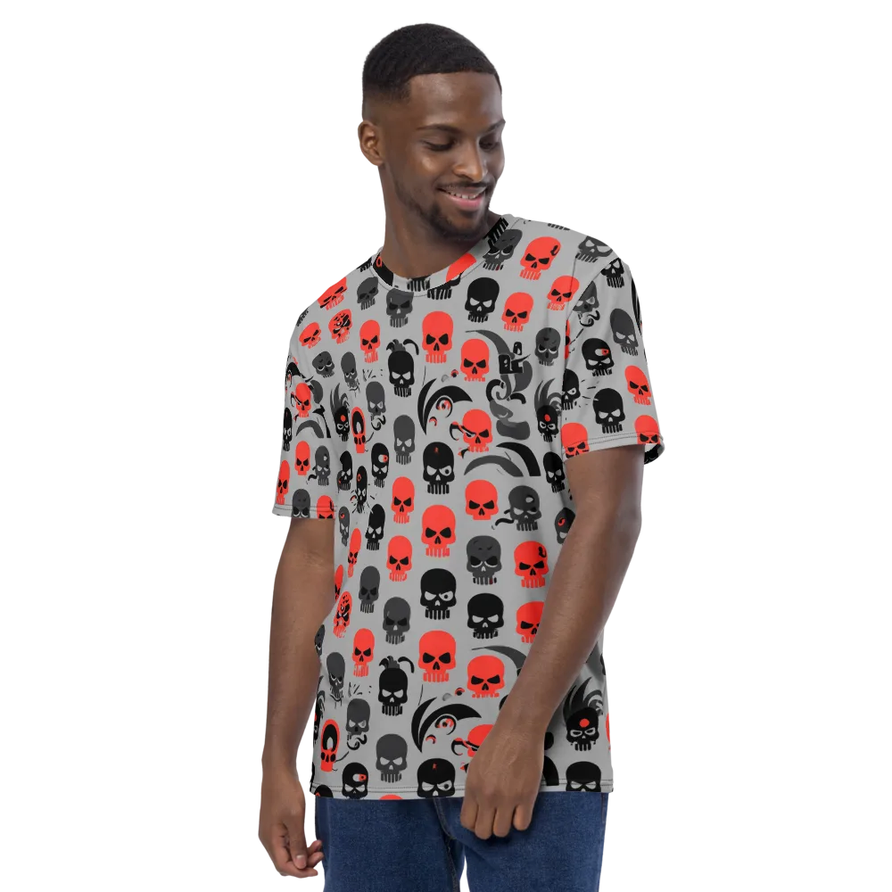 Crimson Skullcap on Men's Crew Neck T-Shirt — Left