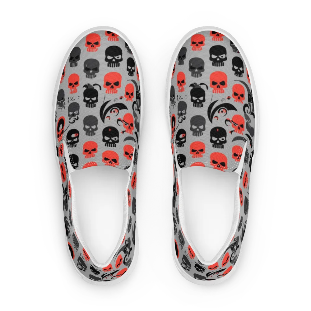 Crimson Skullcap on Men's Slip-On Canvas Shoes — Front