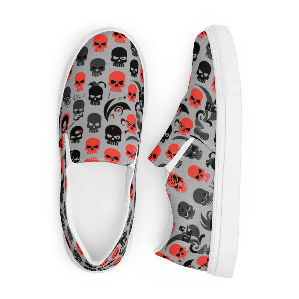 Crimson Skullcap on Men's Slip-On Canvas Shoes — Front