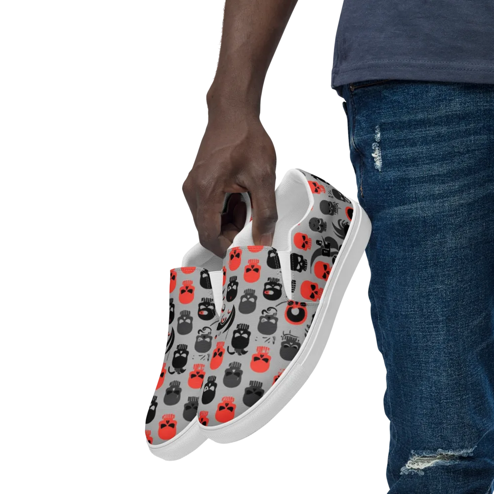 Crimson Skullcap on Men's Slip-On Canvas Shoes — Left Front