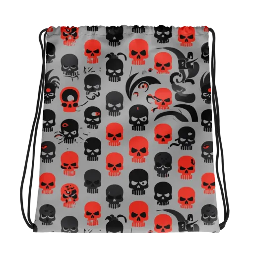 Crimson Skullcap on a Drawstring Bag
