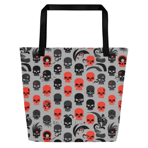 Crimson Skullcap on a Large Tote Bag W/ Pocket
