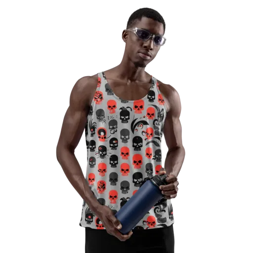 Crimson Skullcap on a Men's Tank Top