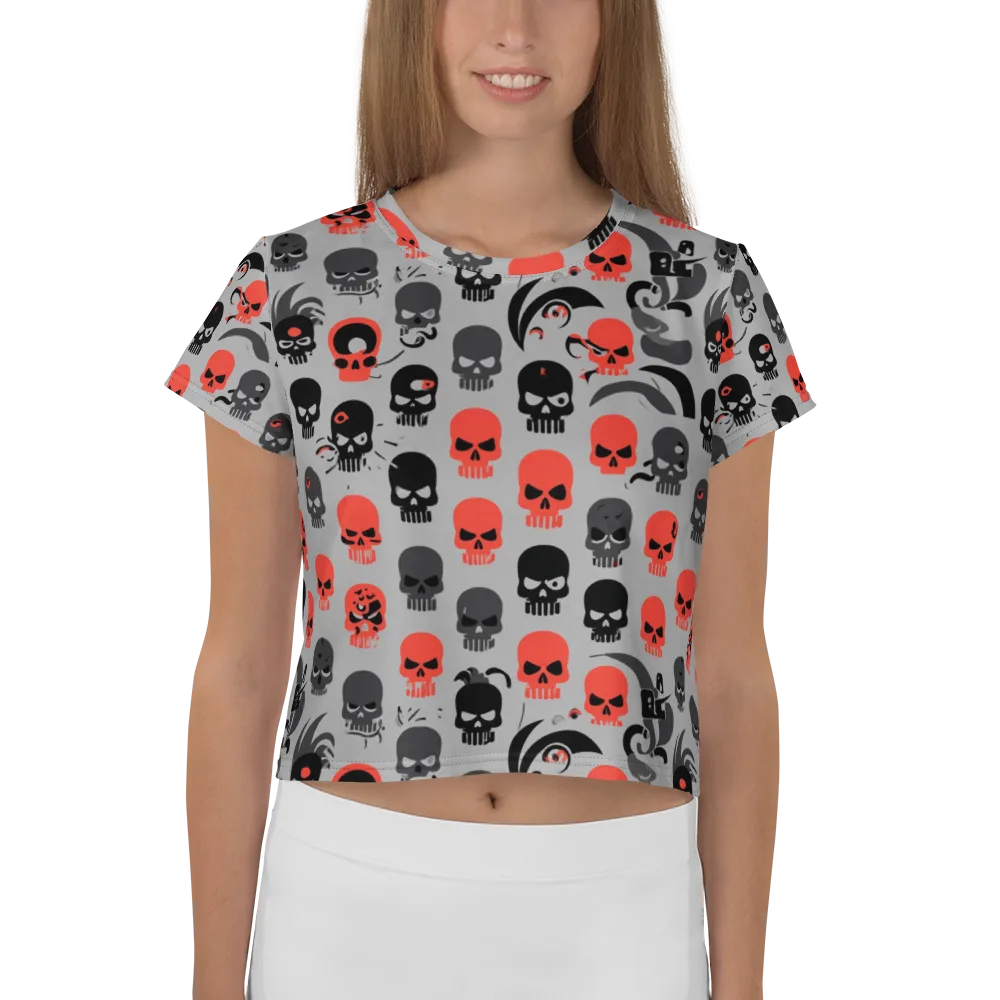 Crimson Skullcap on Crop Tee — Front