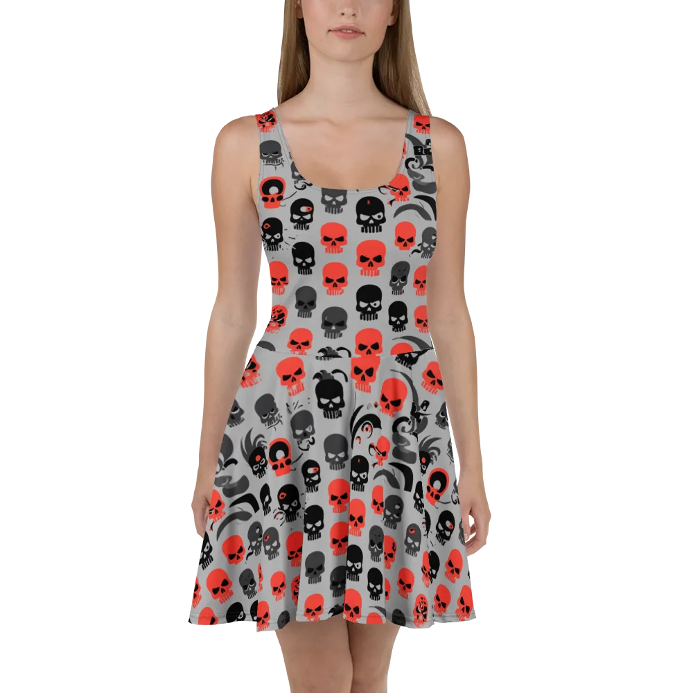 Crimson Skullcap on Skater Dress — Front