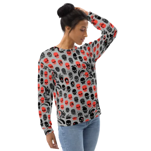 Crimson Skullcap on a Sweatshirt