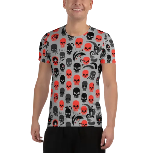 Crimson Skullcap on a Men's Athletic T-Shirt
