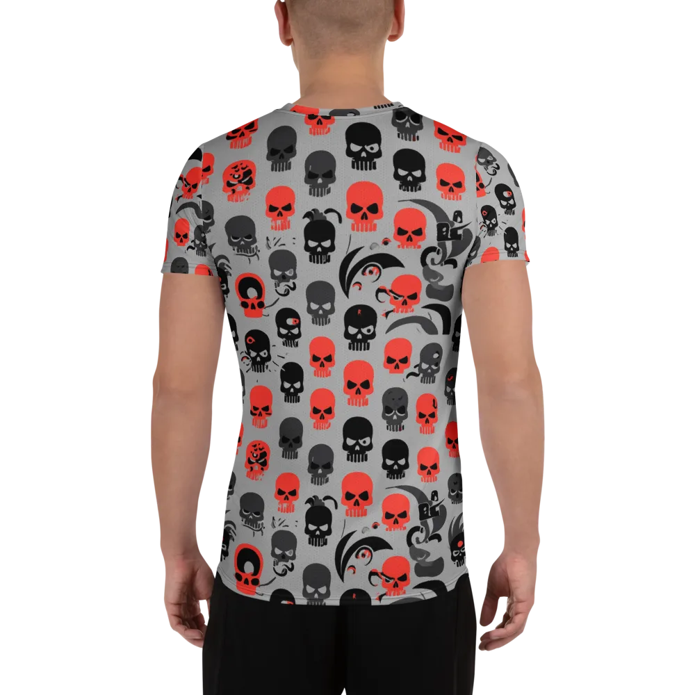 Crimson Skullcap on Men's Athletic T-Shirt — Back