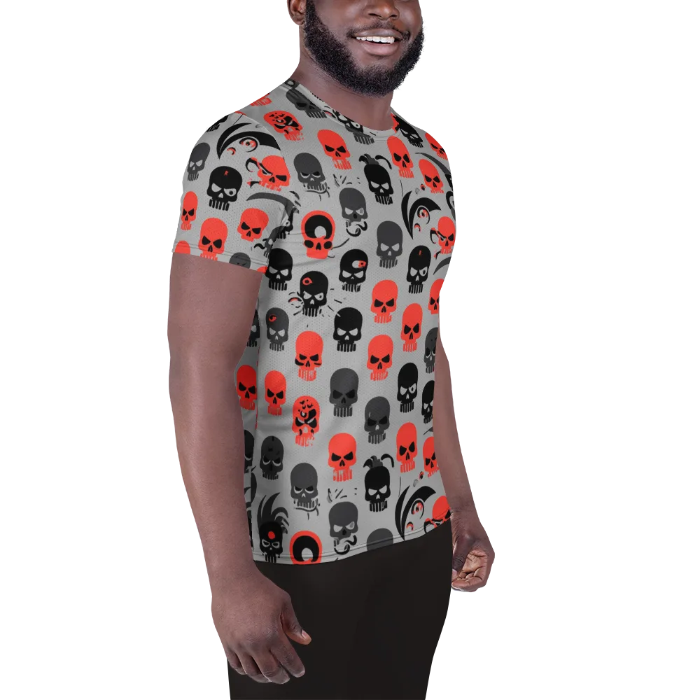 Crimson Skullcap on Men's Athletic T-Shirt — Right