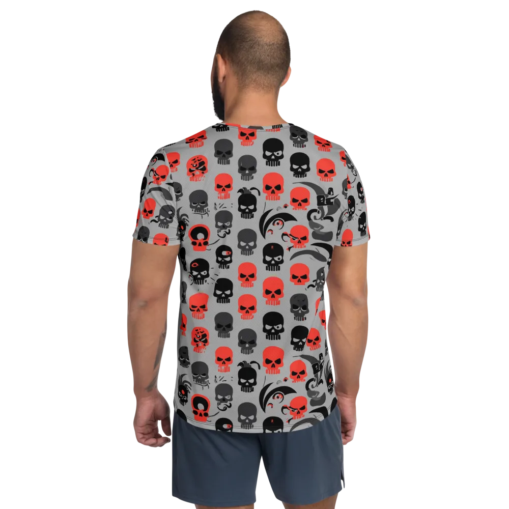 Crimson Skullcap on Men's Athletic T-Shirt — Back