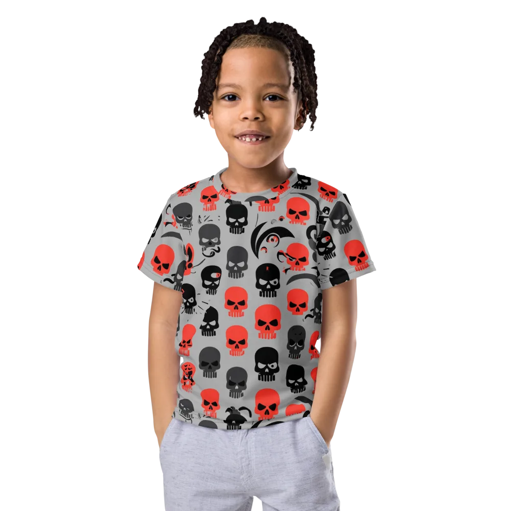 Crimson Skullcap on Kids Crew Neck T-Shirt — Front