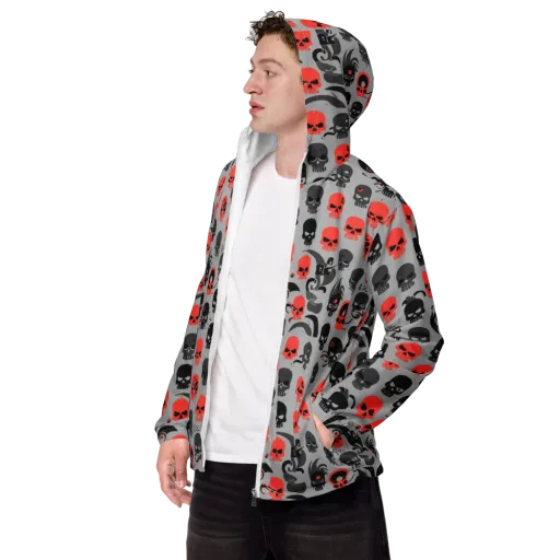 Crimson Skullcap on a Men's Windbreaker