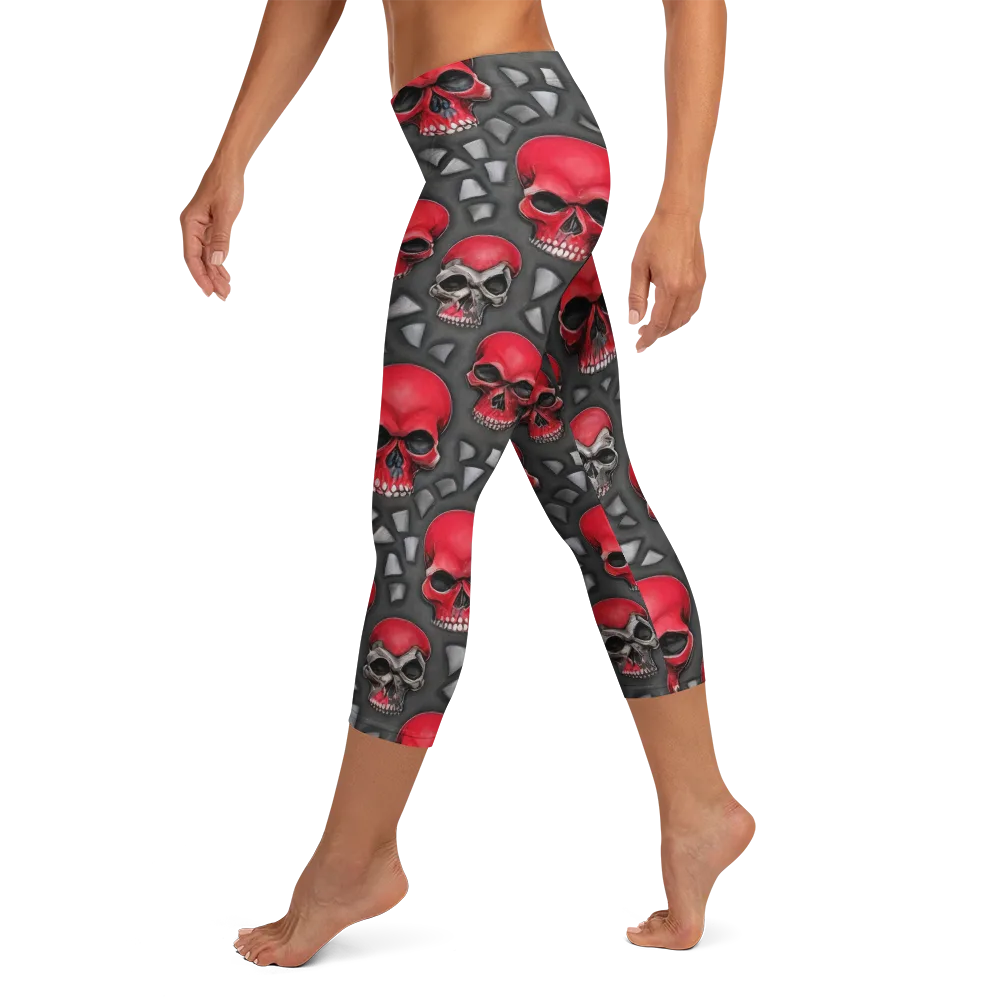 Crimson Skullfield on Capri Leggings — Left