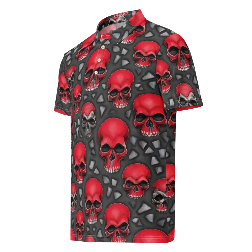 Crimson Skullfield on Men's Slim Fit Polo Shirt — Left Front