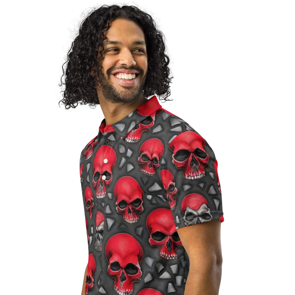Crimson Skullfield on Men's Slim Fit Polo Shirt — Left Front
