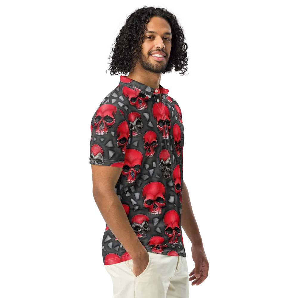 Crimson Skullfield on Men's Slim Fit Polo Shirt — Right Front