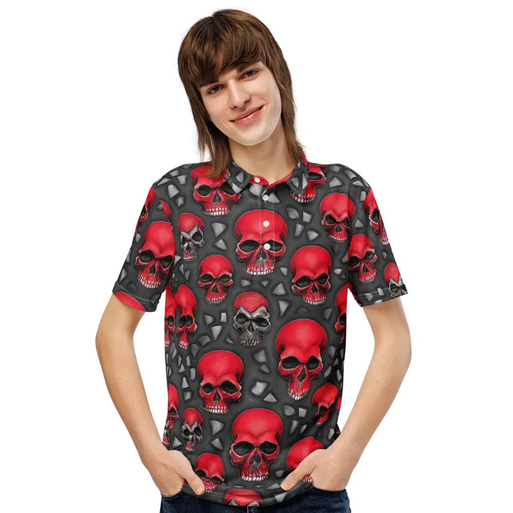 Crimson Skullfield on Men's Slim Fit Polo Shirt — Front