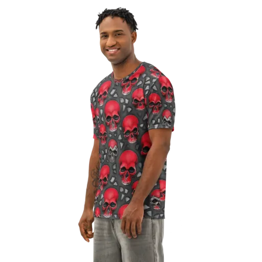 Crimson Skullfield on a Men's Cotton Crew Neck T-Shirt
