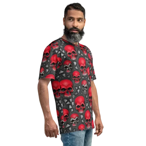 Crimson Skullfield on a Men's Crew Neck T-Shirt