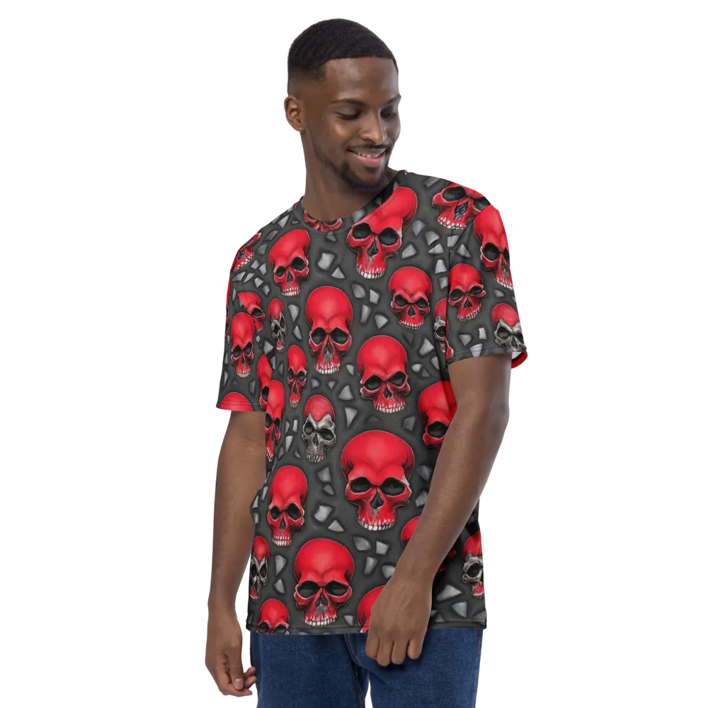 Crimson Skullfield on Men's Crew Neck T-Shirt — Left