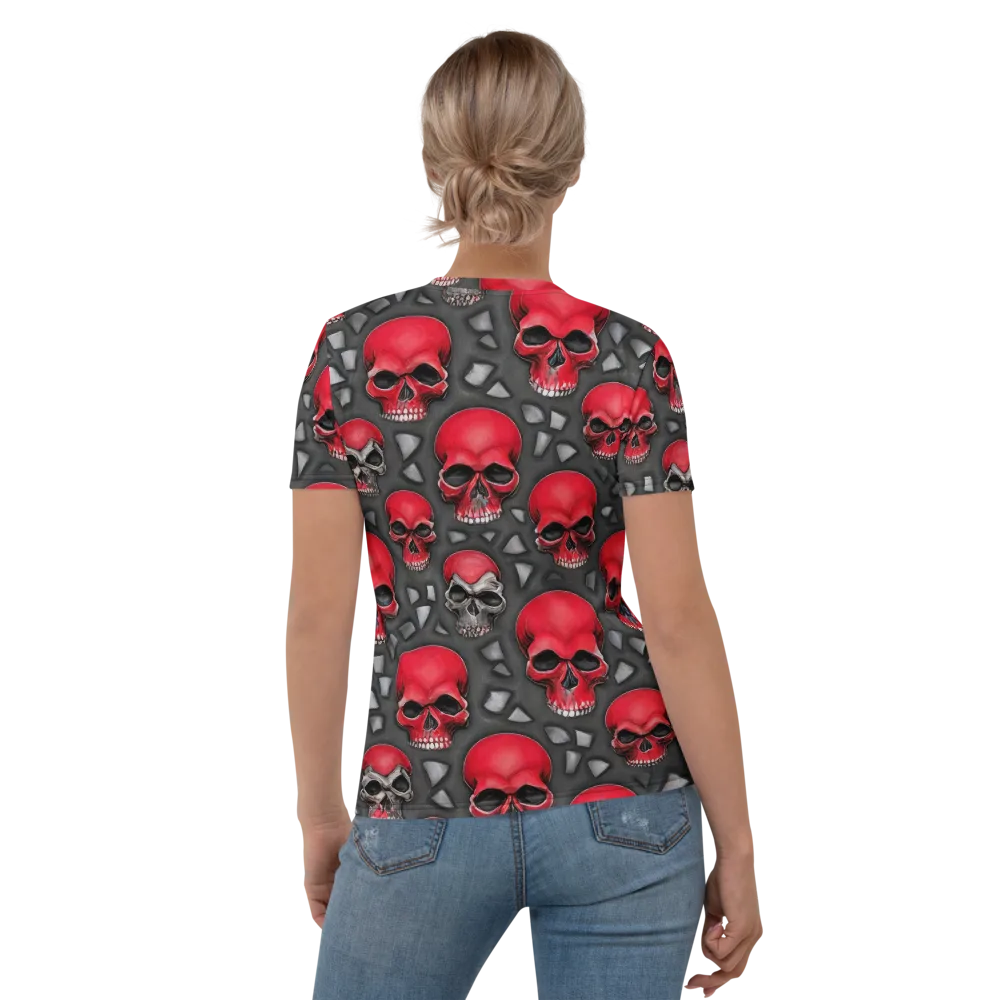 Crimson Skullfield on Women's Crew Neck T-Shirt — Back