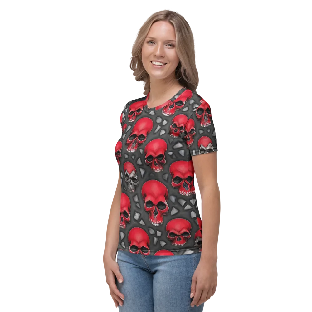 Crimson Skullfield on Women's Crew Neck T-Shirt — Left