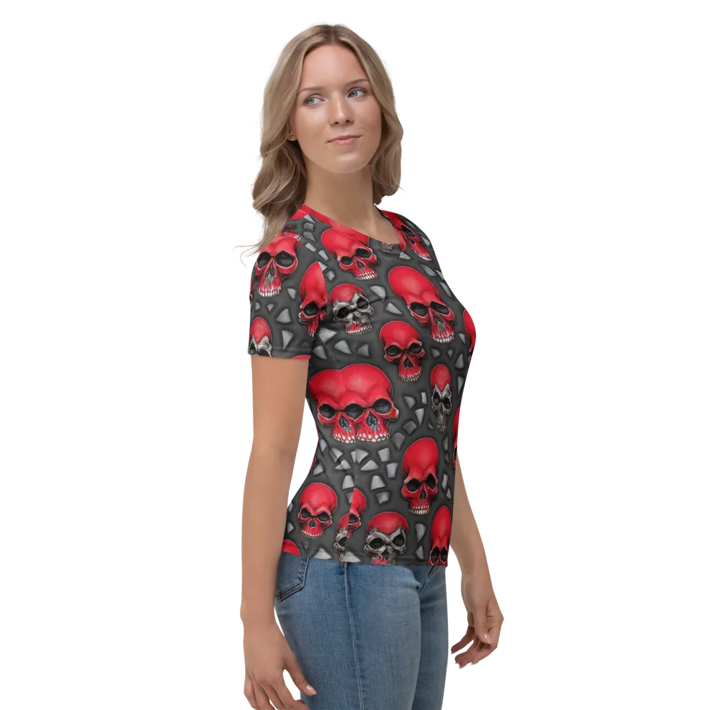 Crimson Skullfield on Women's Crew Neck T-Shirt — Right