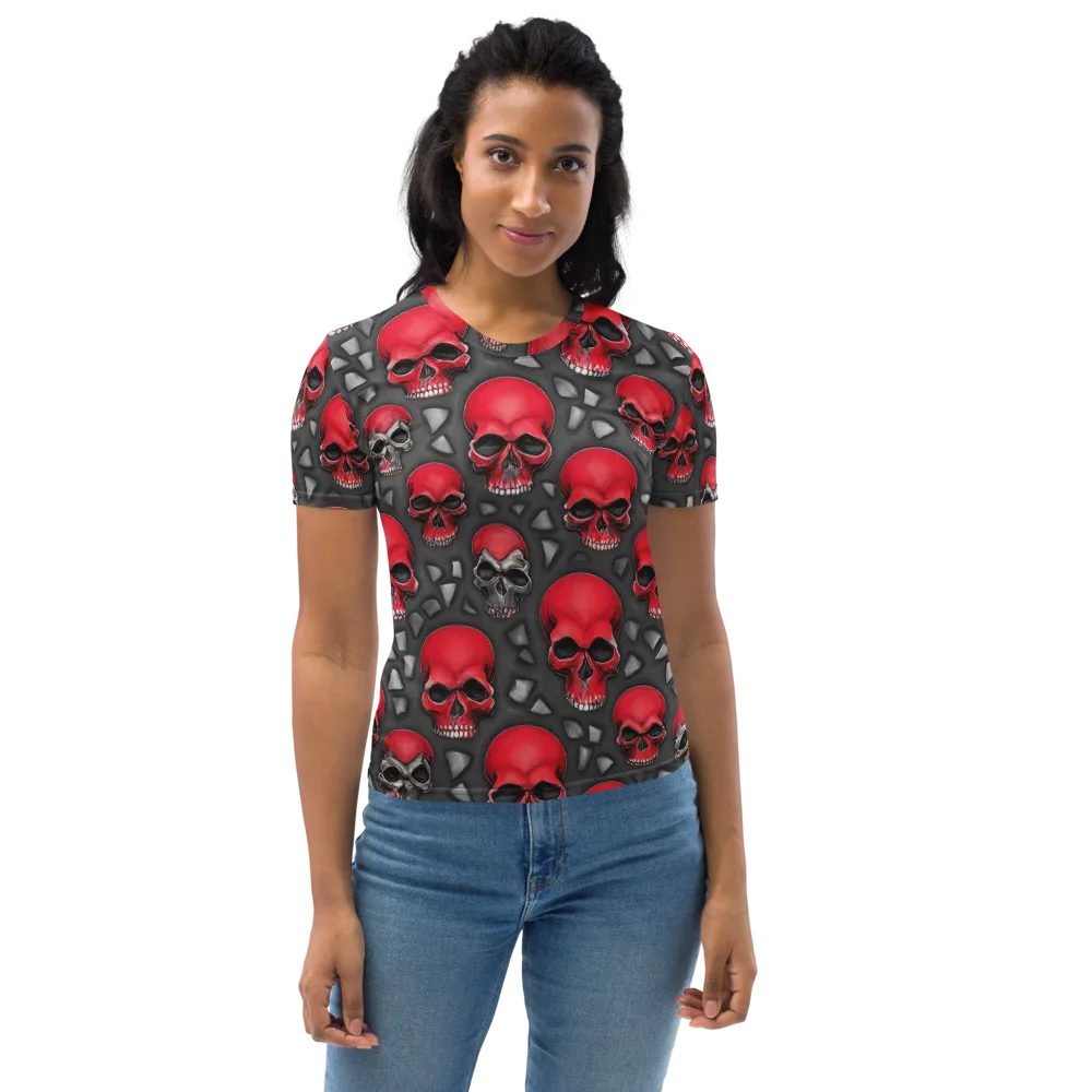 Crimson Skullfield on Women's Crew Neck T-Shirt — Front