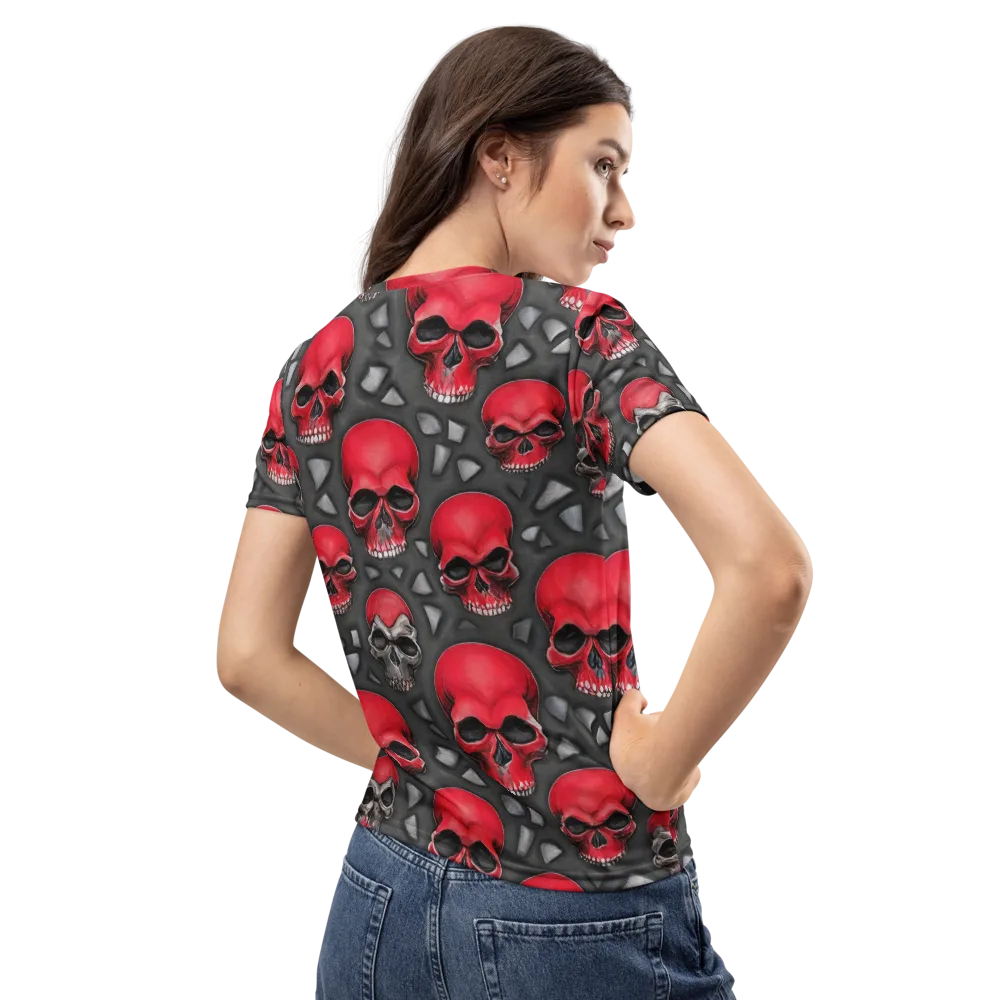 Crimson Skullfield on Women's Crew Neck T-Shirt — Back