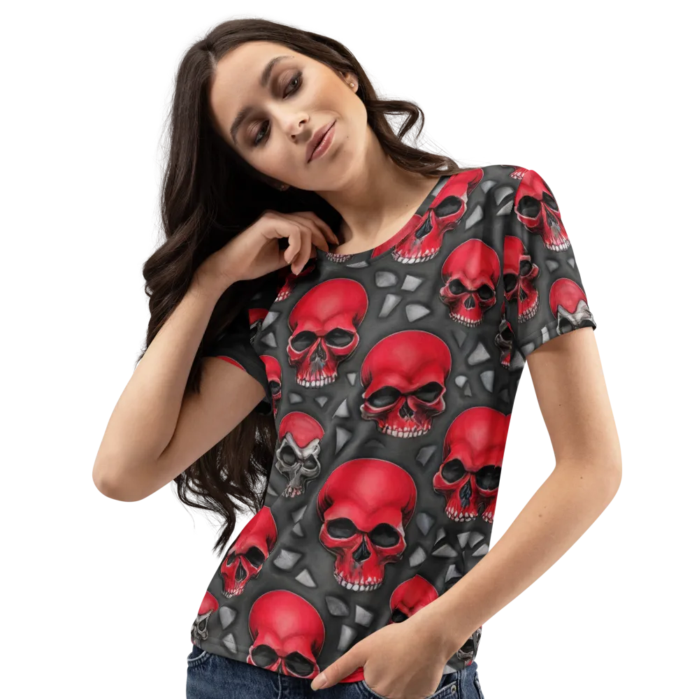 Crimson Skullfield on Women's Crew Neck T-Shirt — Left Front