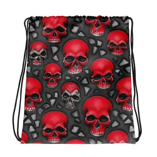 Crimson Skullfield on a Drawstring Bag