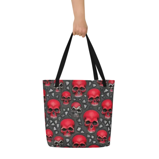 Crimson Skullfield on a Large Tote Bag W/ Pocket