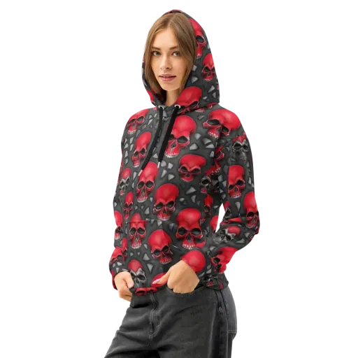 Crimson Skullfield on a Cotton Hoodie