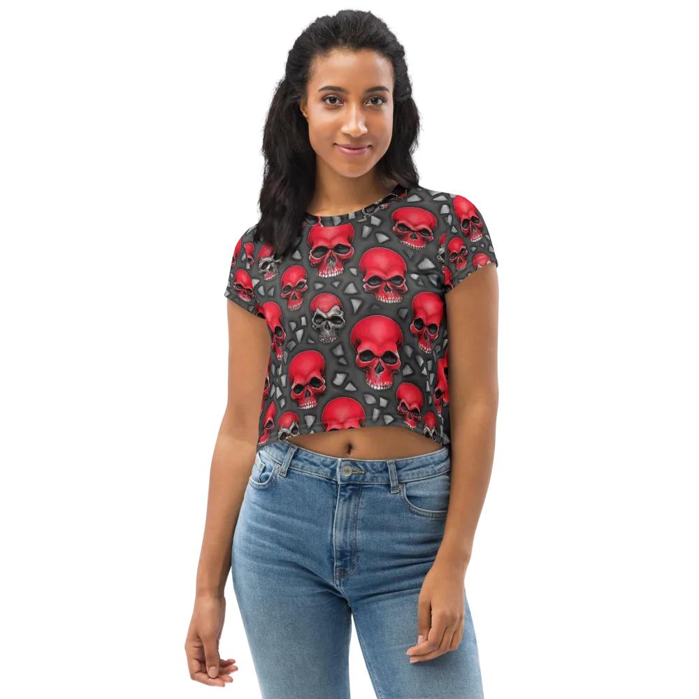Crimson Skullfield on Crop Tee — Front