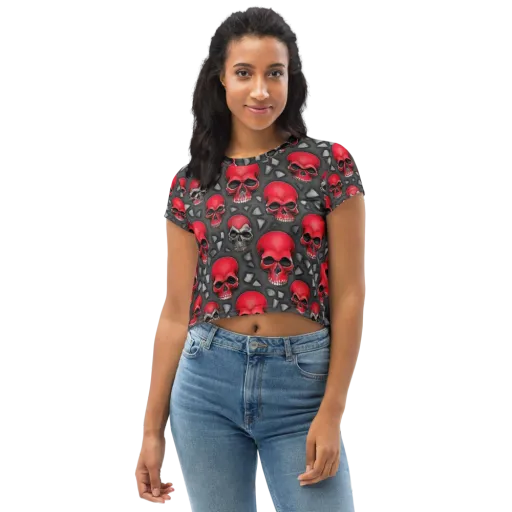 Crimson Skullfield on a Crop Tee