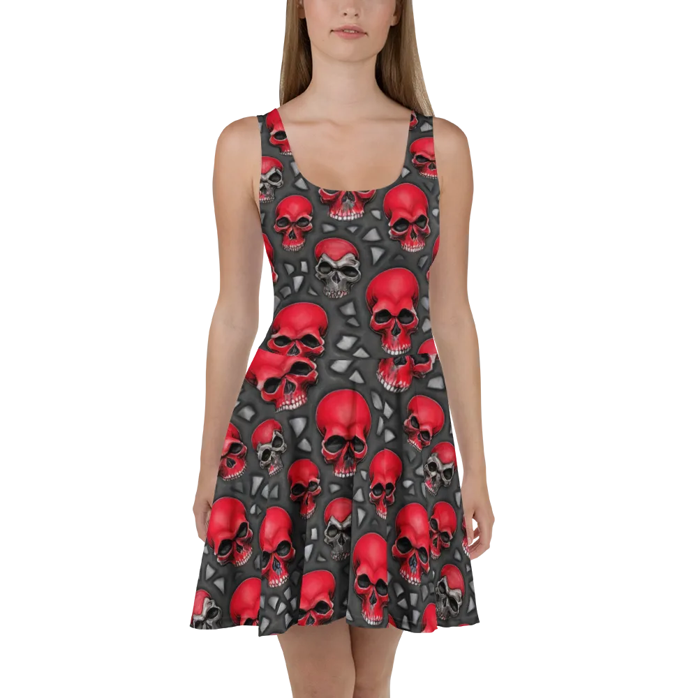 Crimson Skullfield on Skater Dress — Front