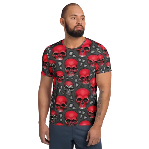 Crimson Skullfield on a Men's Athletic T-Shirt