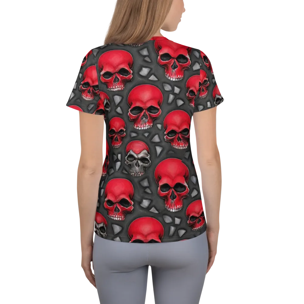 Crimson Skullfield on Women's Athletic T-Shirt — Back