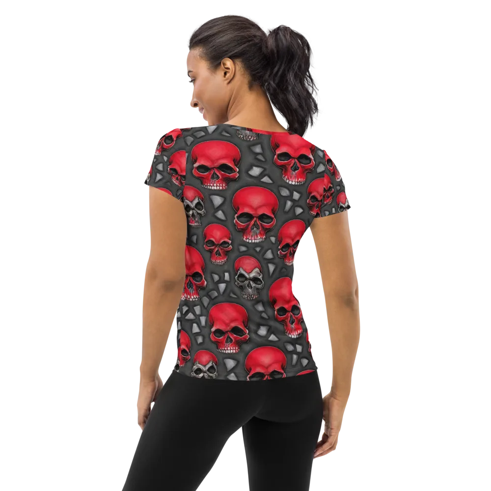 Crimson Skullfield on Women's Athletic T-Shirt — Back