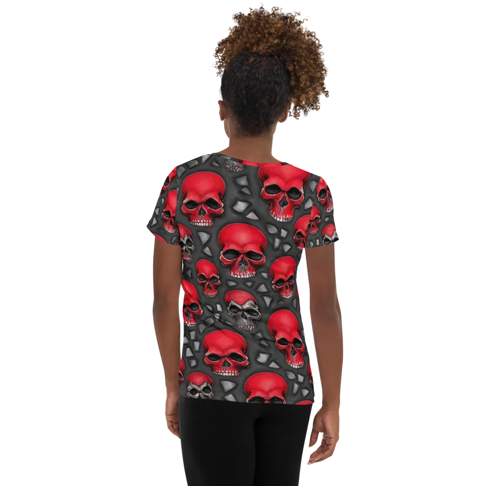 Crimson Skullfield on Women's Athletic T-Shirt — Back