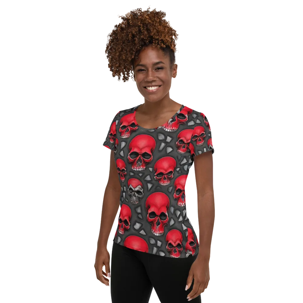Crimson Skullfield on Women's Athletic T-Shirt — Left